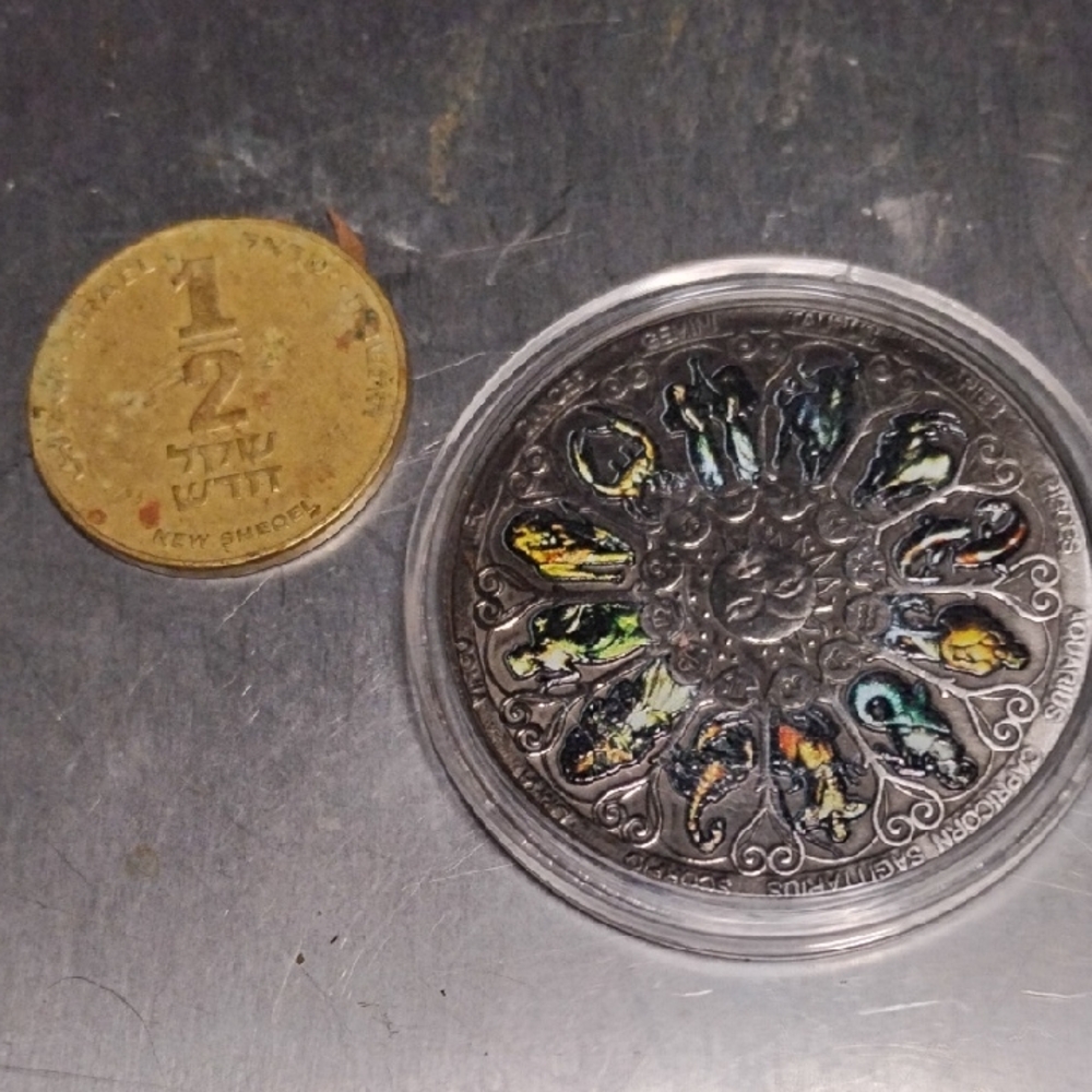 Decorative Silver Coin with Colorful Inlays